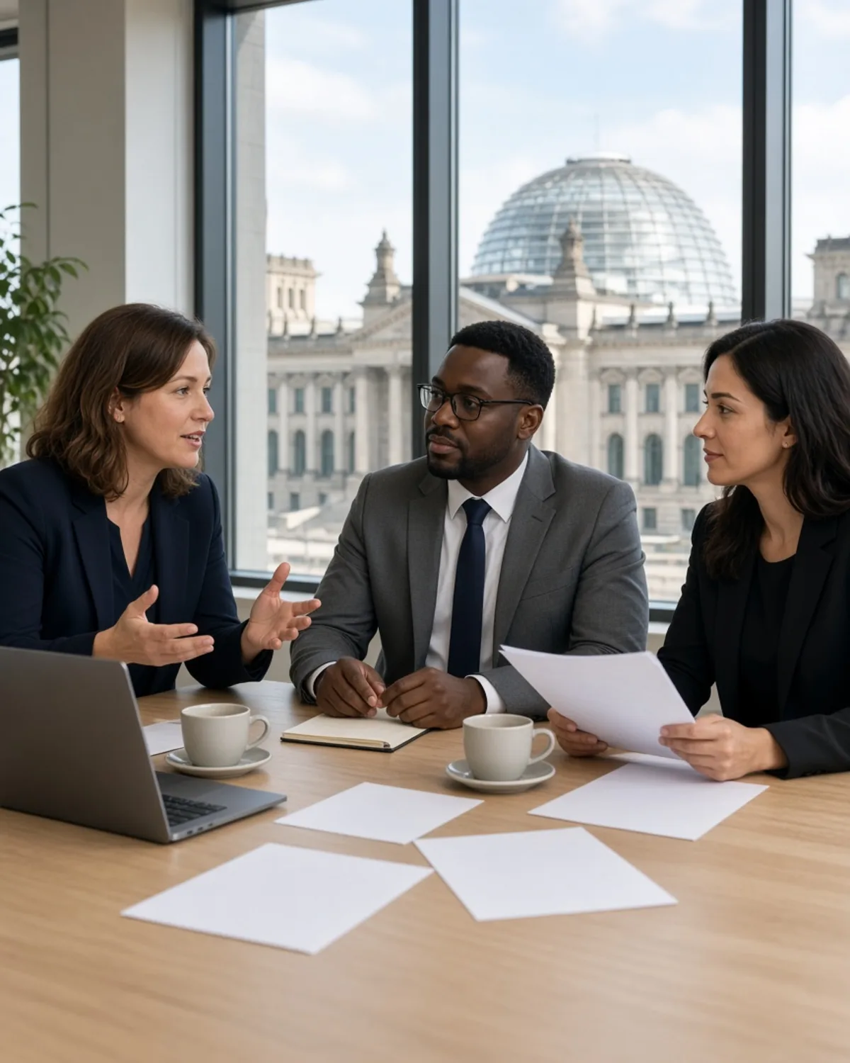 Teamgespräch in einem modernen Büro im DACH-Raum